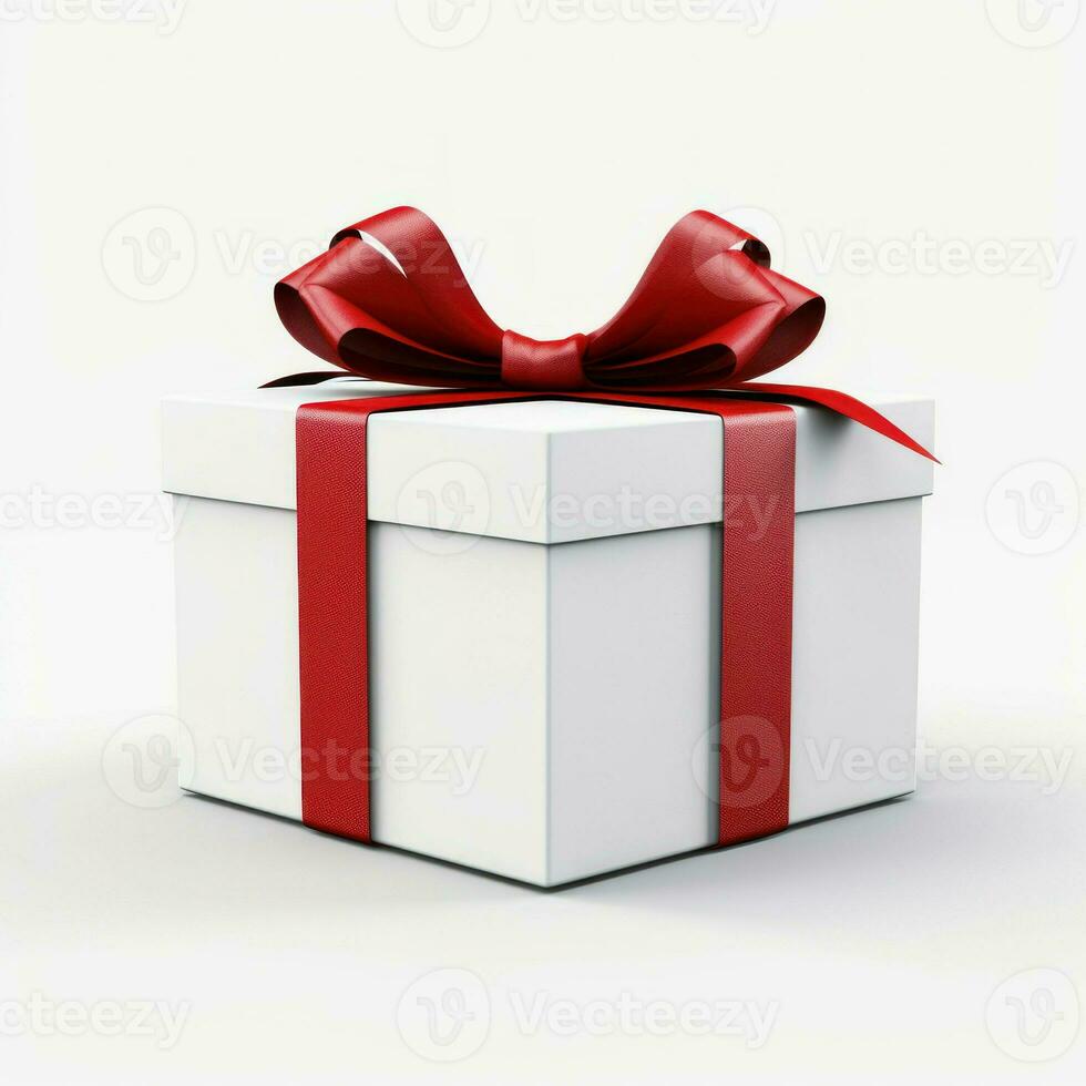 White gift box with red ribbon bow, AI Generative photo