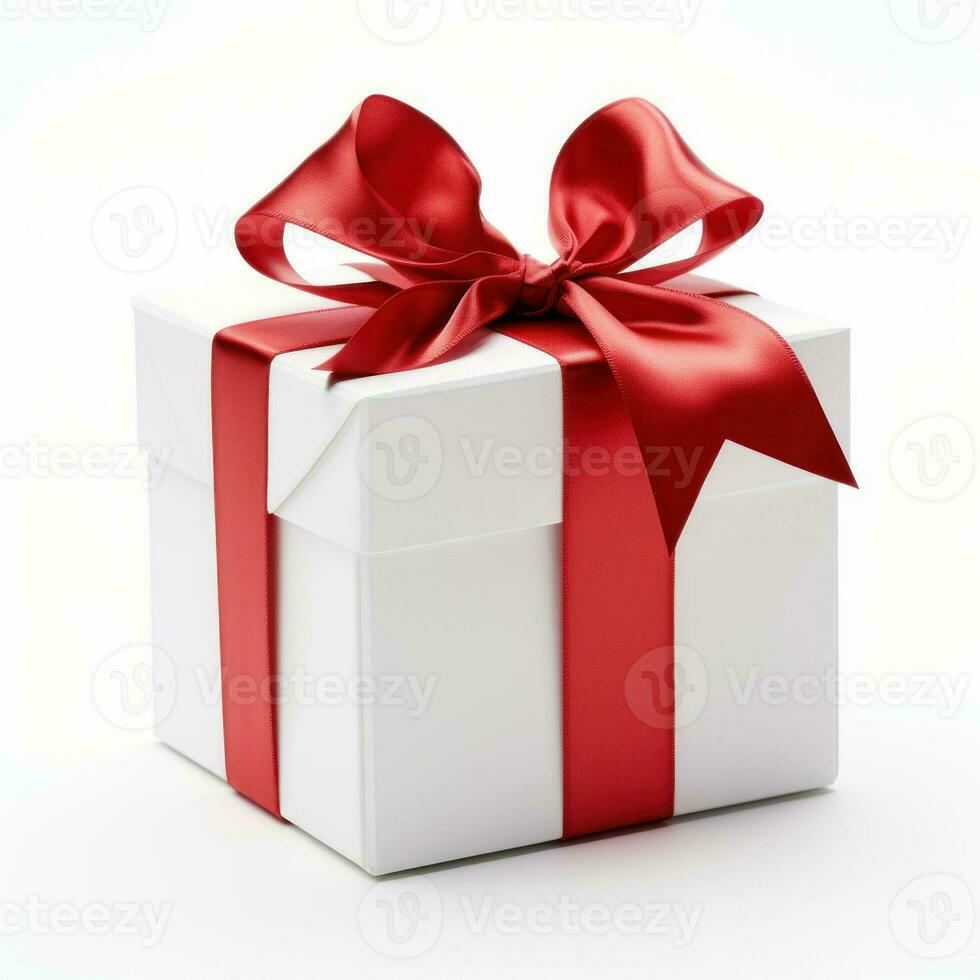 White gift box with red ribbon bow, AI Generative photo