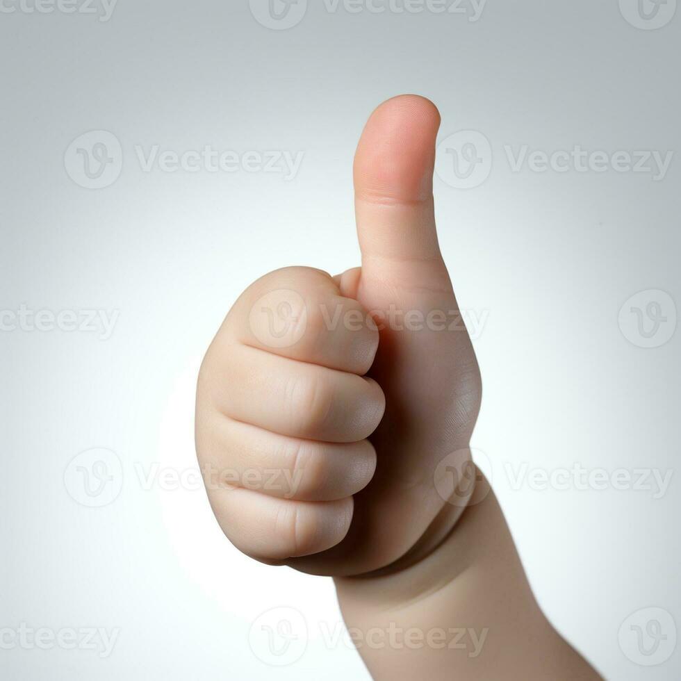 Baby hand thumbs up, Approval thumbs up like sign, caucasian child hand gesture, AI Generative photo