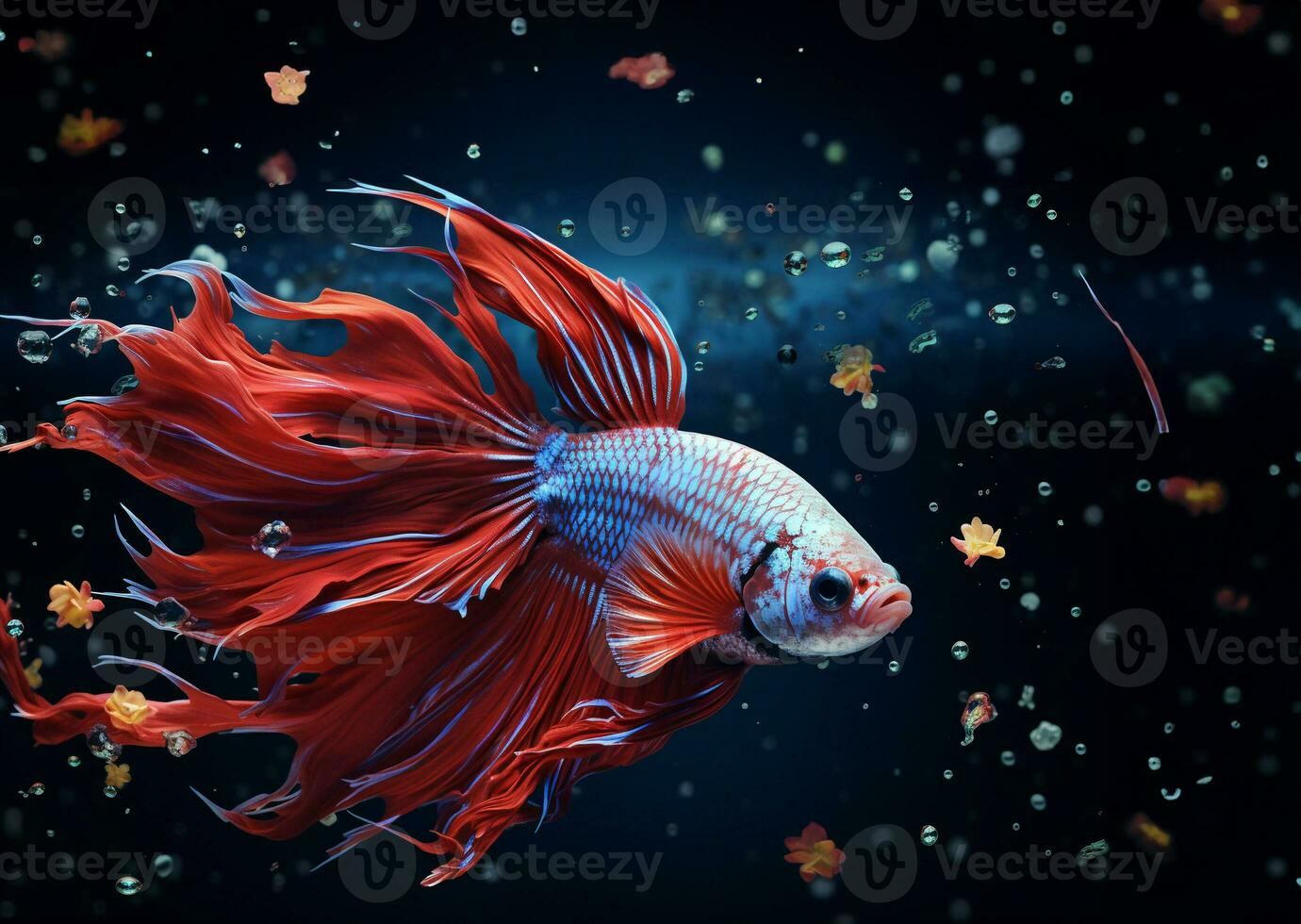 Betta fish, Colorful fighting Siamese fish with beautiful tail. AI Generative photo