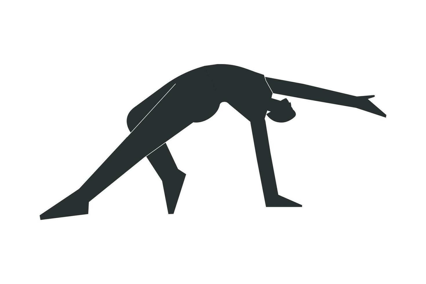 Vector isolated illustration with flat black silhouette of female character. Sportive woman learns yoga posture Camatkarasana. Fitness exercise - Wild Thing. Minimalistic design