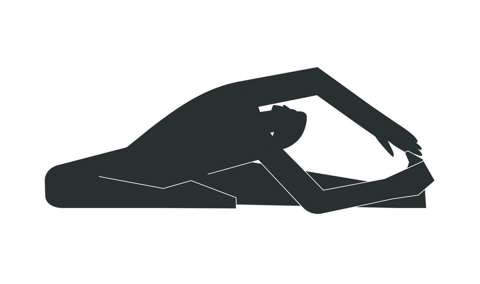 vector ilustración con plano negro silueta de hembra personaje. juguetón mujer aprende yoga postura parivrita Janu sirsasana. aptitud ejercicio - girado cabeza a rodilla pose. minimalista diseño