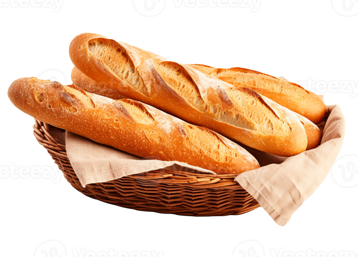 Baguettes on basket, delicious basket of french baguette, Ai generative png