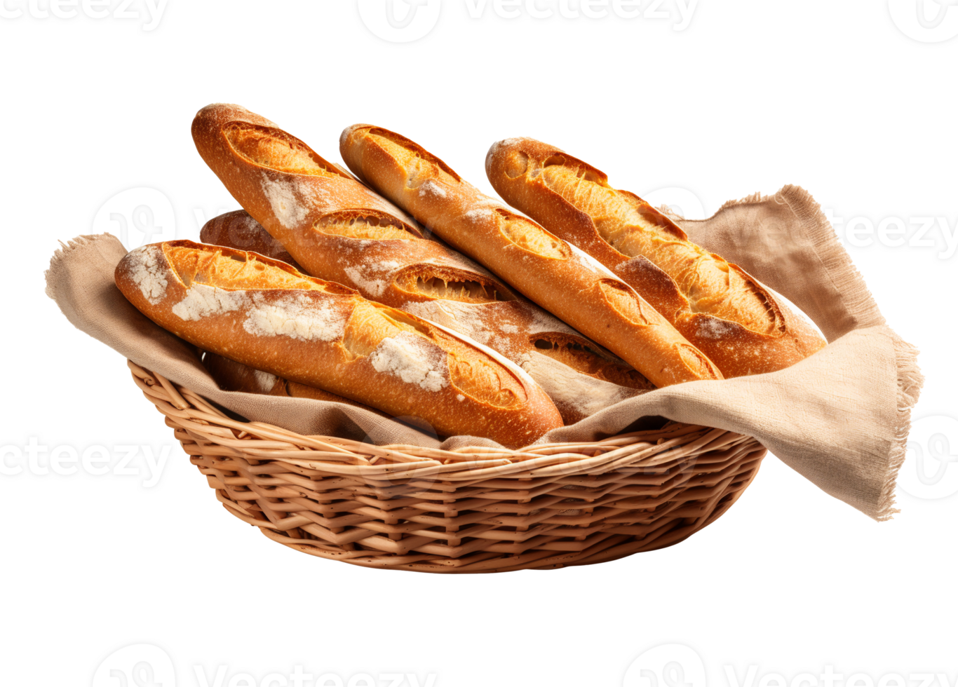 Baguettes on basket, delicious basket of french baguette, Ai generative