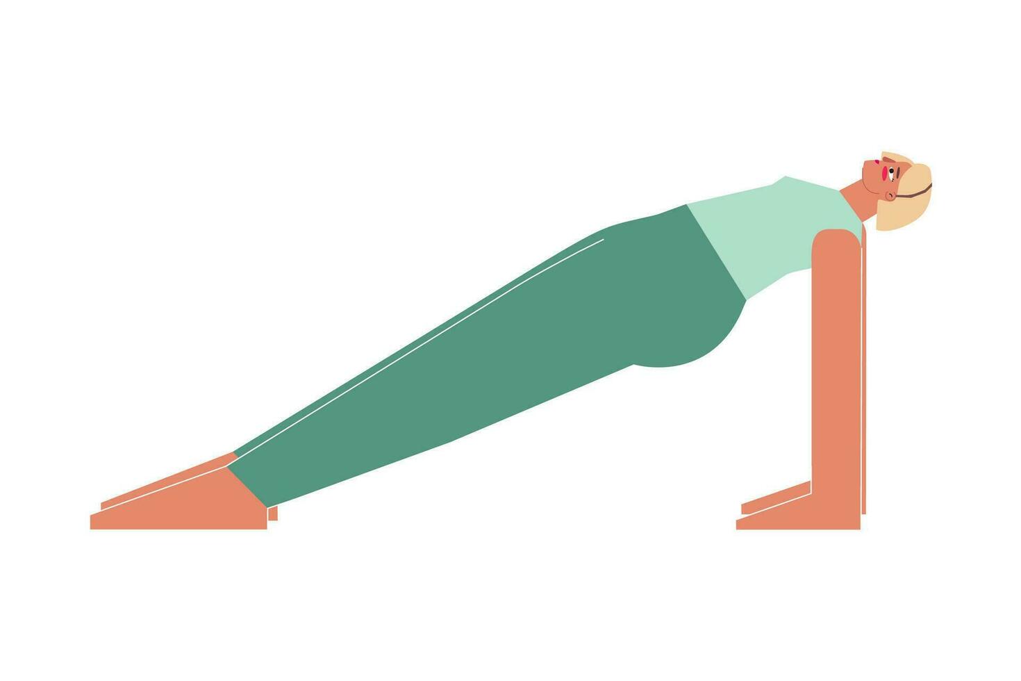 Vector isolated concept with flat female character. Strong woman learns Strengthening posture Purvottanasana at yoga class. Fitness exercise - Upward Plank Pose