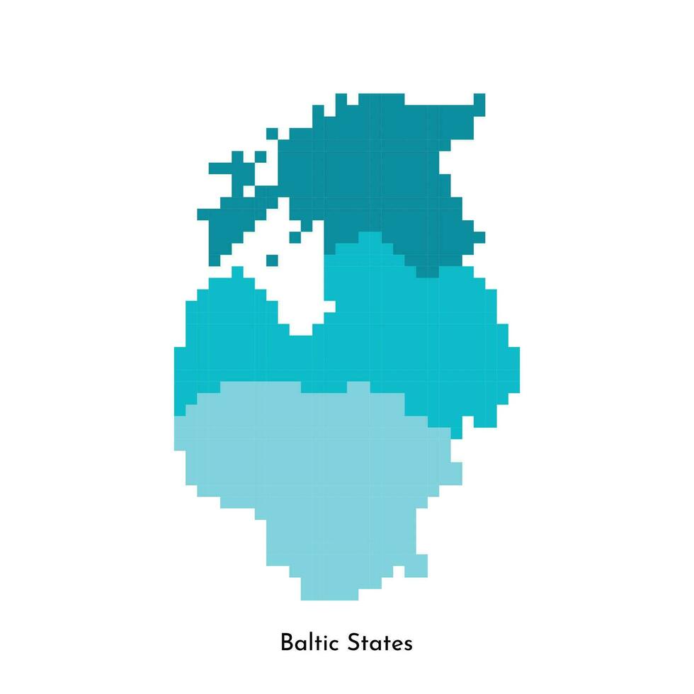 Vector isolated geometric illustration with simplified icy blue silhouette of Baltic States Estonia, Latvia, Lithuania map. Pixel art style for NFT template with gradient texture