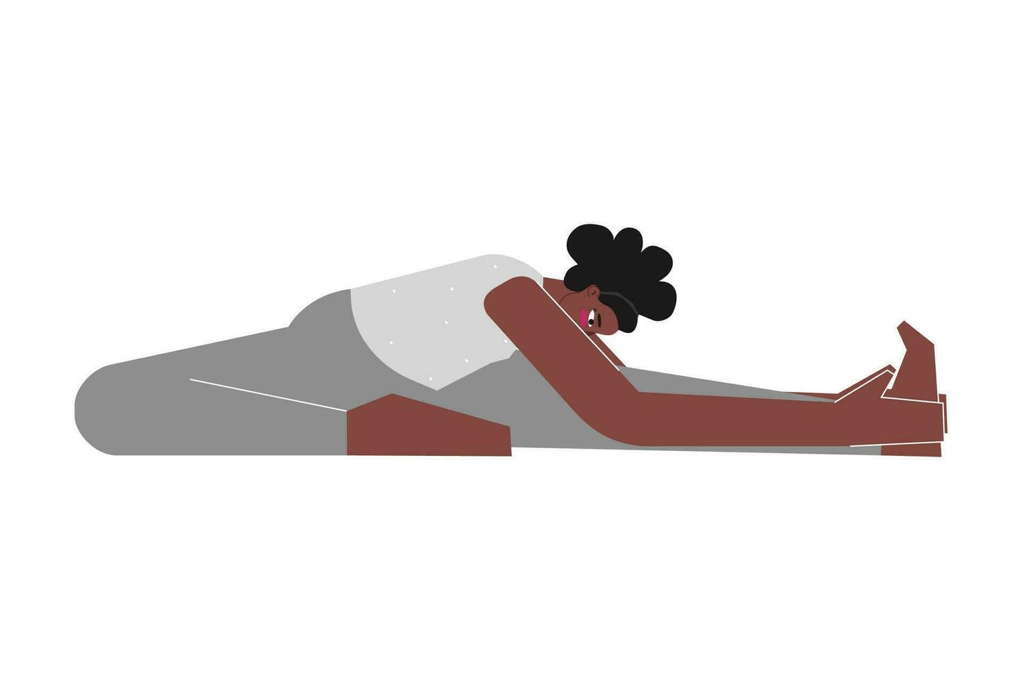 vector aislado ilustración con plano hembra africano americano personaje. juguetón mujer aprende postura Janu sirsasana a yoga clase. aptitud ejercicio - cabeza a rodilla adelante curva