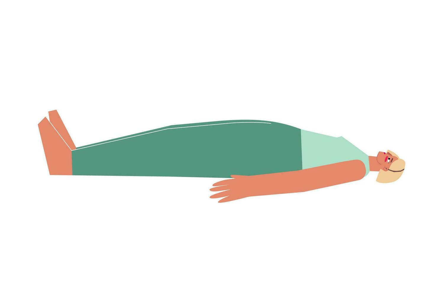 Vector concept with flat female character. Sportive blonde woman learns restorative posture Savasana at yoga class. Fitness exercise for beginners - Corpse Pose