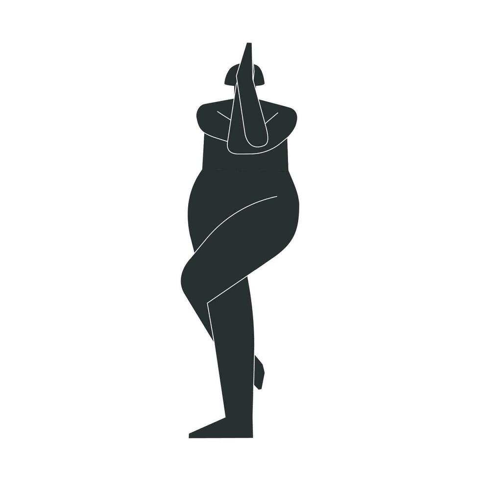 vector aislado ilustración con plano negro silueta de hembra persona haciendo finura. atlético mujer aprende yoga postura garudasana. juguetón ejercicio - águila actitud