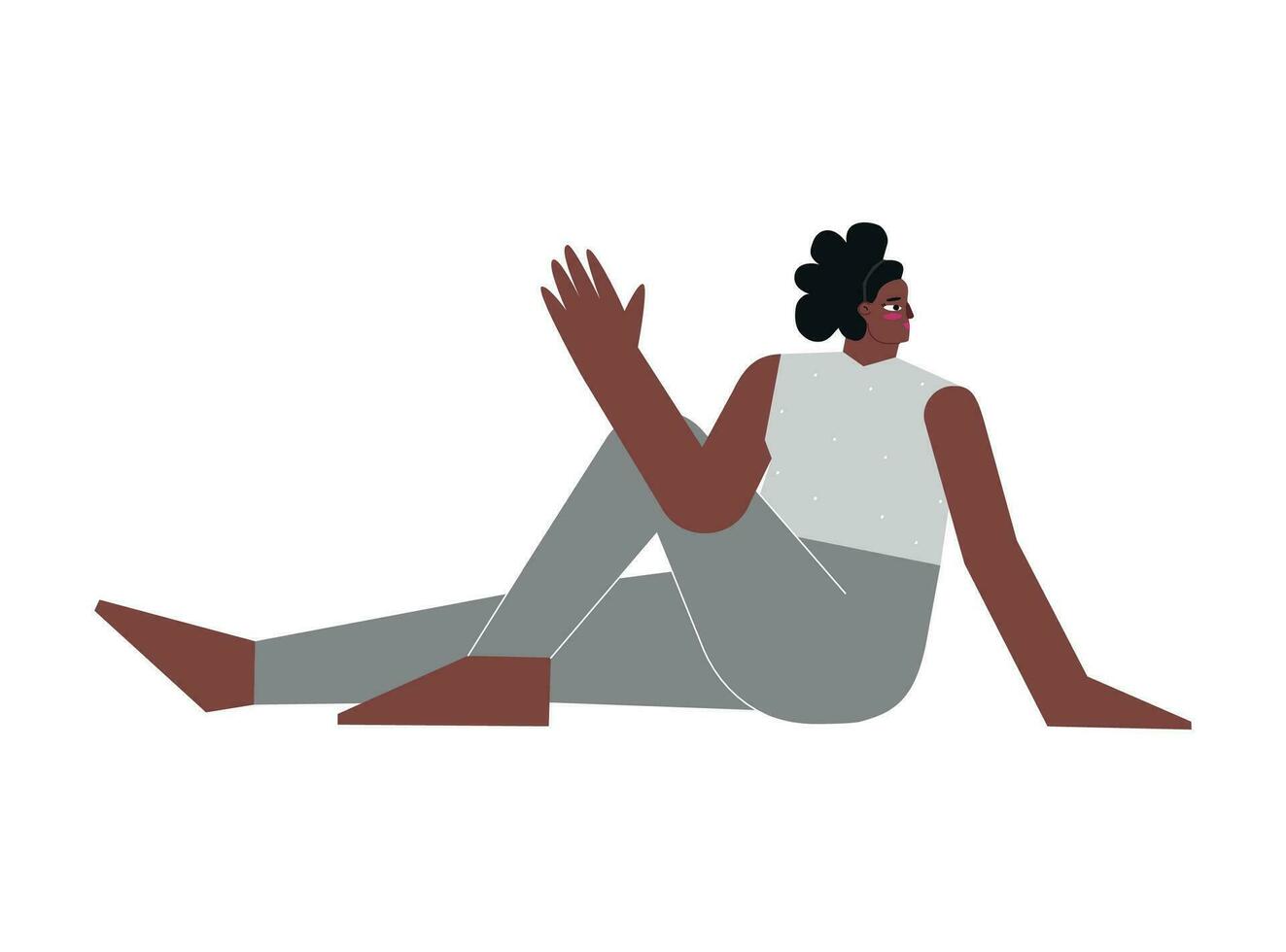 Vector isolated flat concept with female african american character. Sportive exercise - Marichi s Pose. Strong woman learns posture Marichyasana III