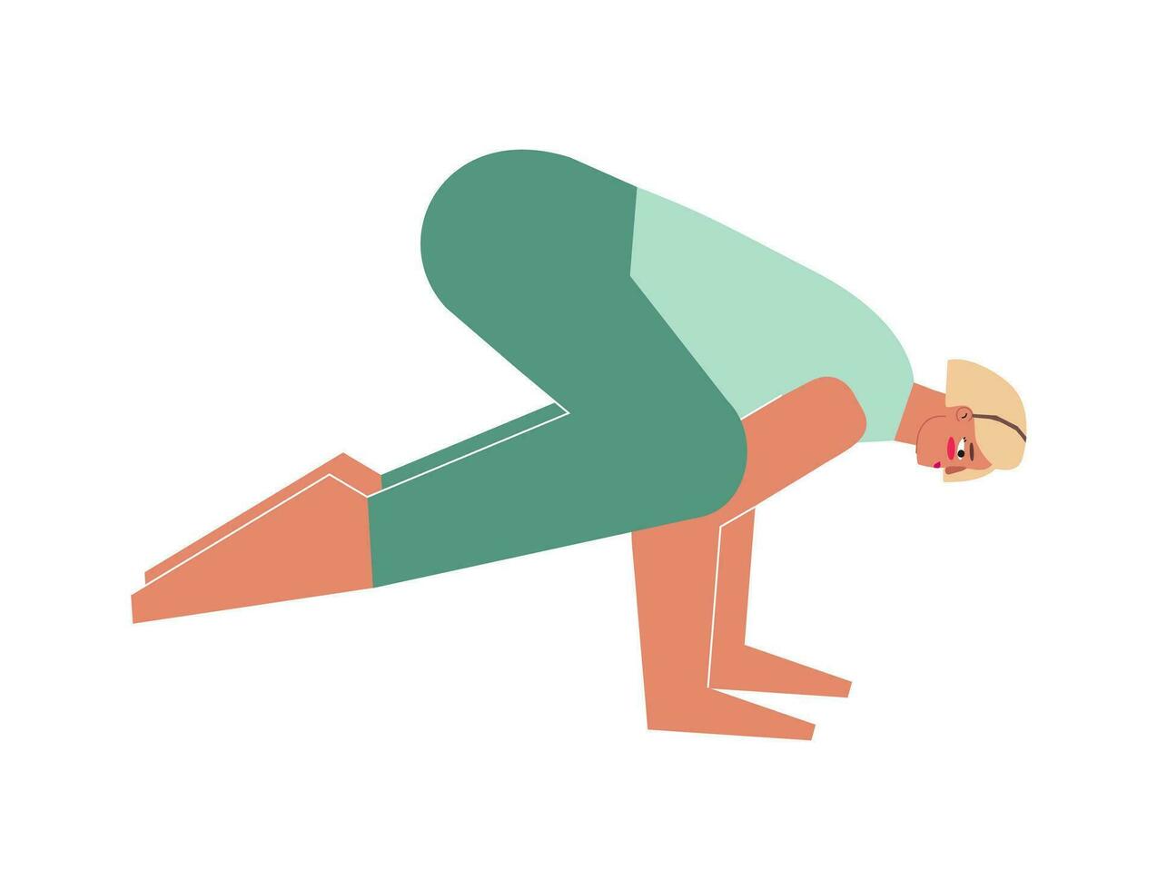 Vector illustration with flat female character. Sportive woman learns posture Kakasana at yoga class. Fitness exercise - Crow Pose