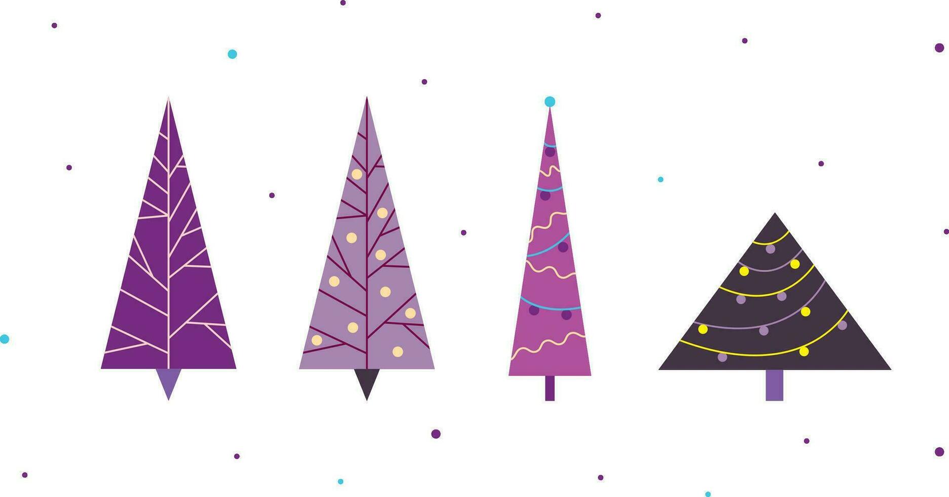 Set of purple christmas trees with lights vector