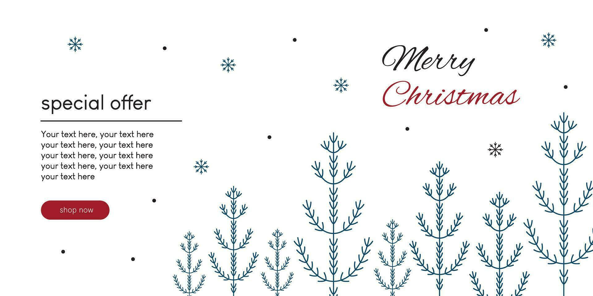 christmas web design template with snowflakes, branches and christmas trees vector