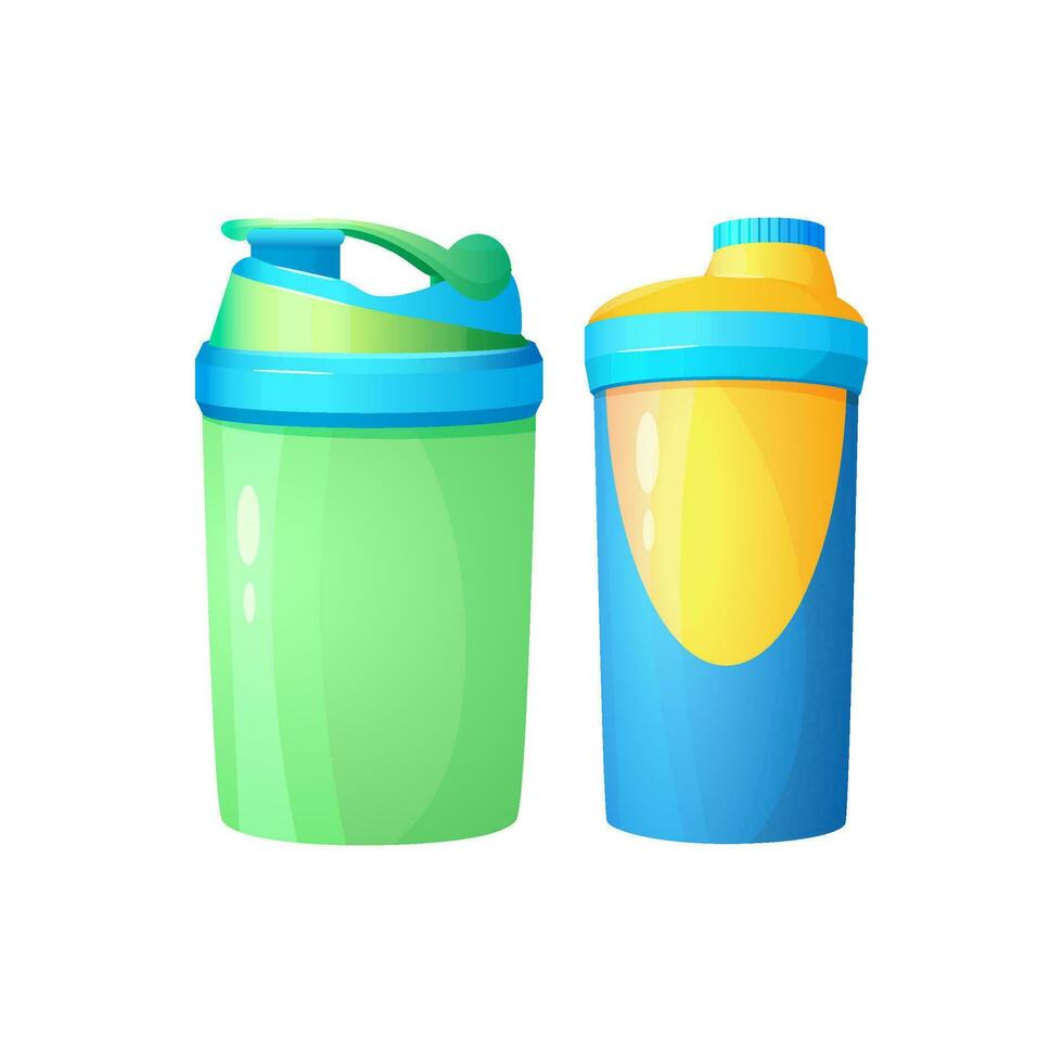 Shaker. Various Sport equipment. Fitness inventory, gym accessories. Workout stuff bundle. vector