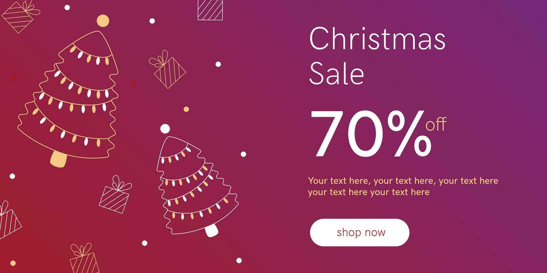 christmas sale banner with a red background, presents and christmas tree vector