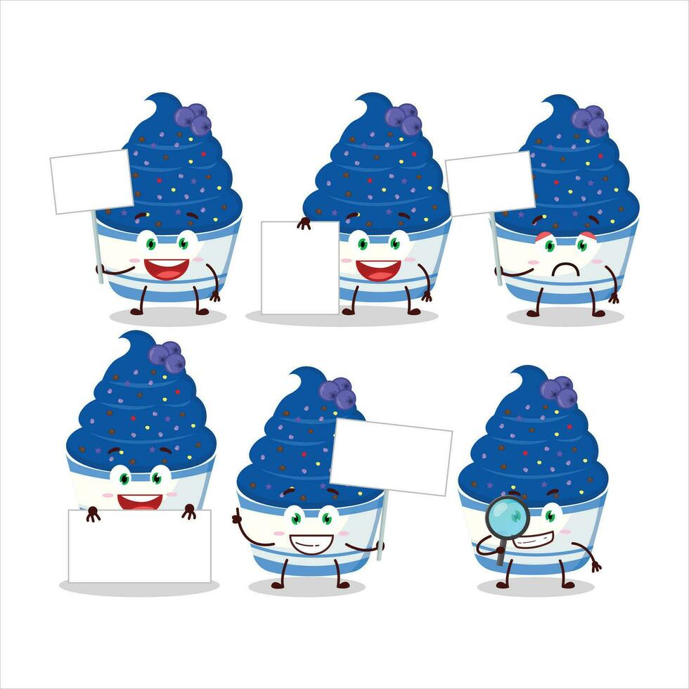 Ice cream blueberry cup cartoon character bring information board vector