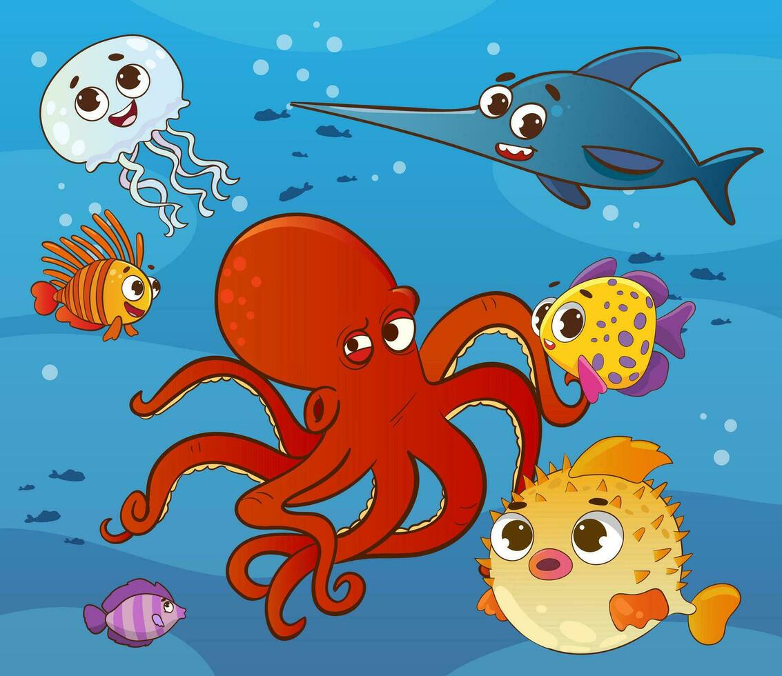 vector illustration of underwater fish