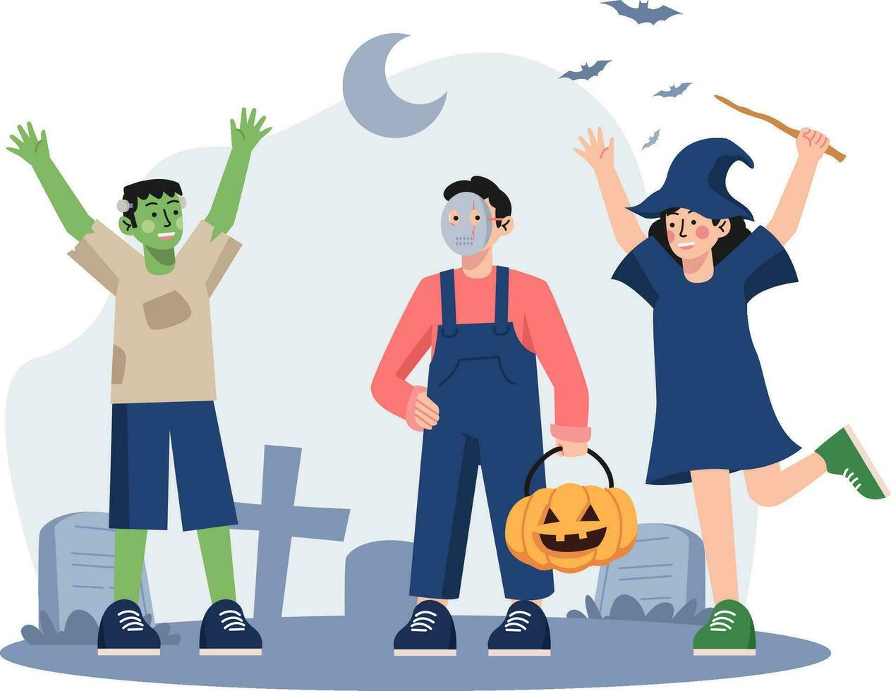 Children celebrating Halloween character illustration vector