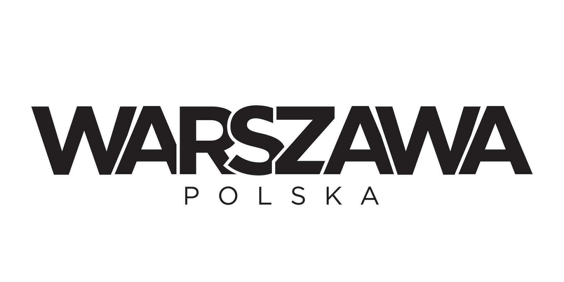 Warsaw in the Poland emblem. The design features a geometric style, vector illustration with bold typography in a modern font. The graphic slogan lettering.