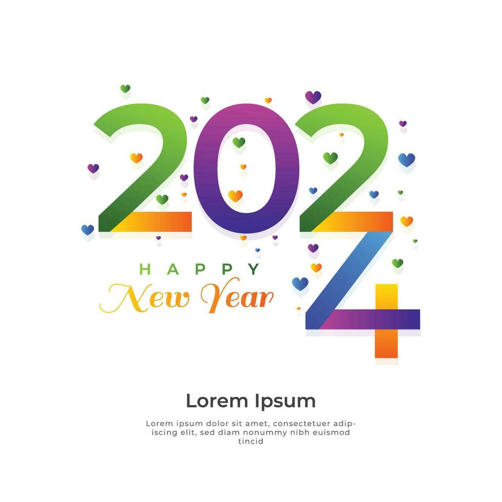 Colorful trendy 2024 number design for Happy New Year greeting. vector