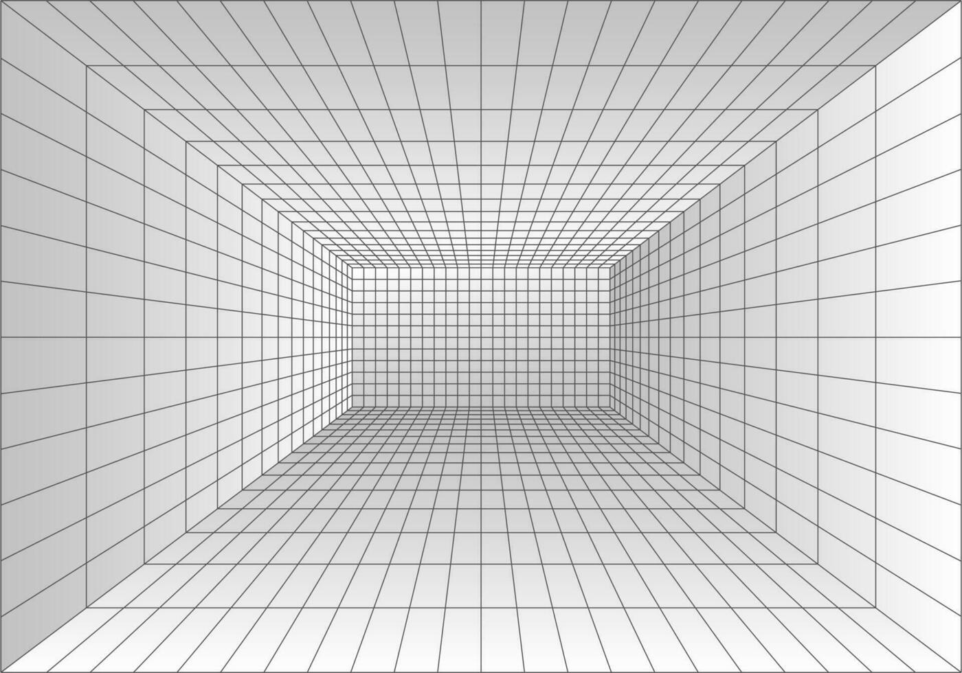 Perspective grid room. Wireframe abstract cube. Data digital visualization. Vector illustration