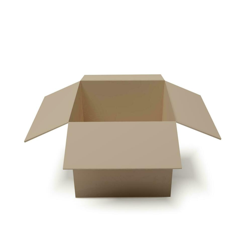 Open box. Empty paper parcel. Realistic carton. Vector illustration