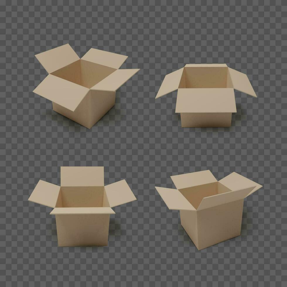 Set of boxes isolated. Realistic collection of open package. Vector