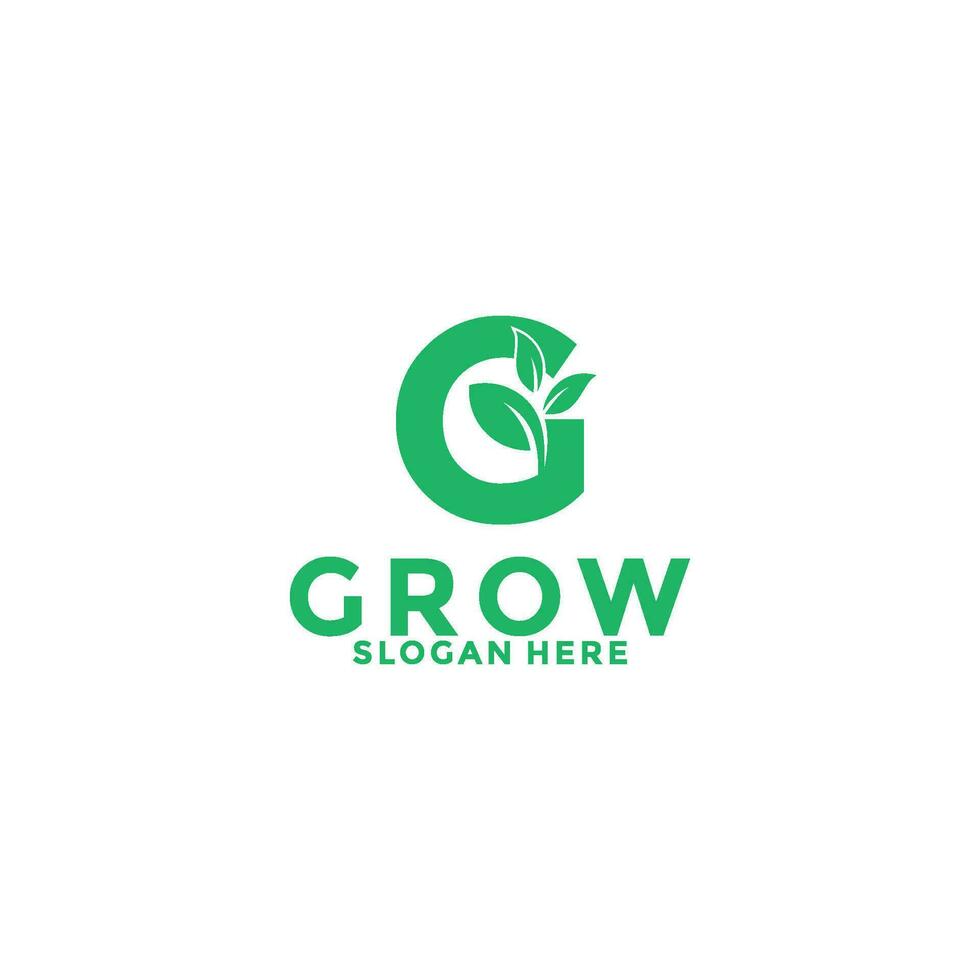 Grow logo design lettering vector template, letter G with leaf logo vector