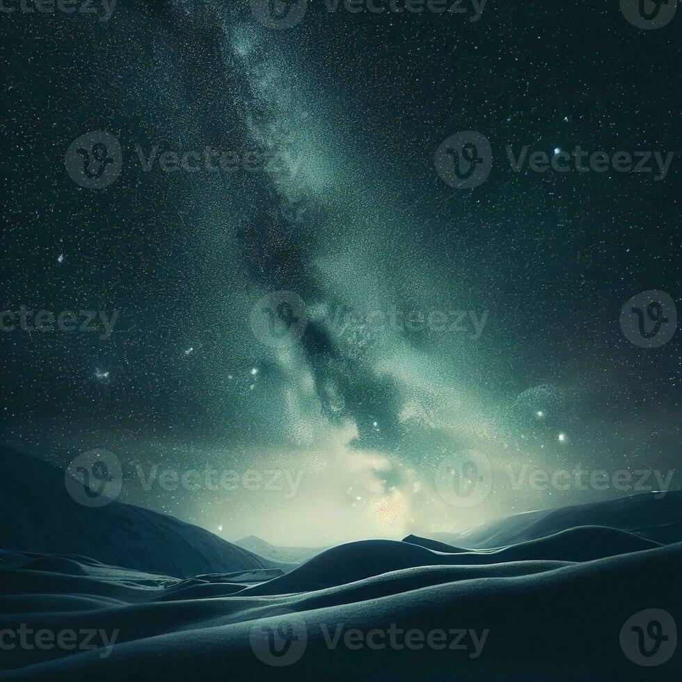 A mesmerizing sight of the Milky Way galaxy shining brightly over the rugged peaks, filling the night with celestial radiance ,AI Generated photo