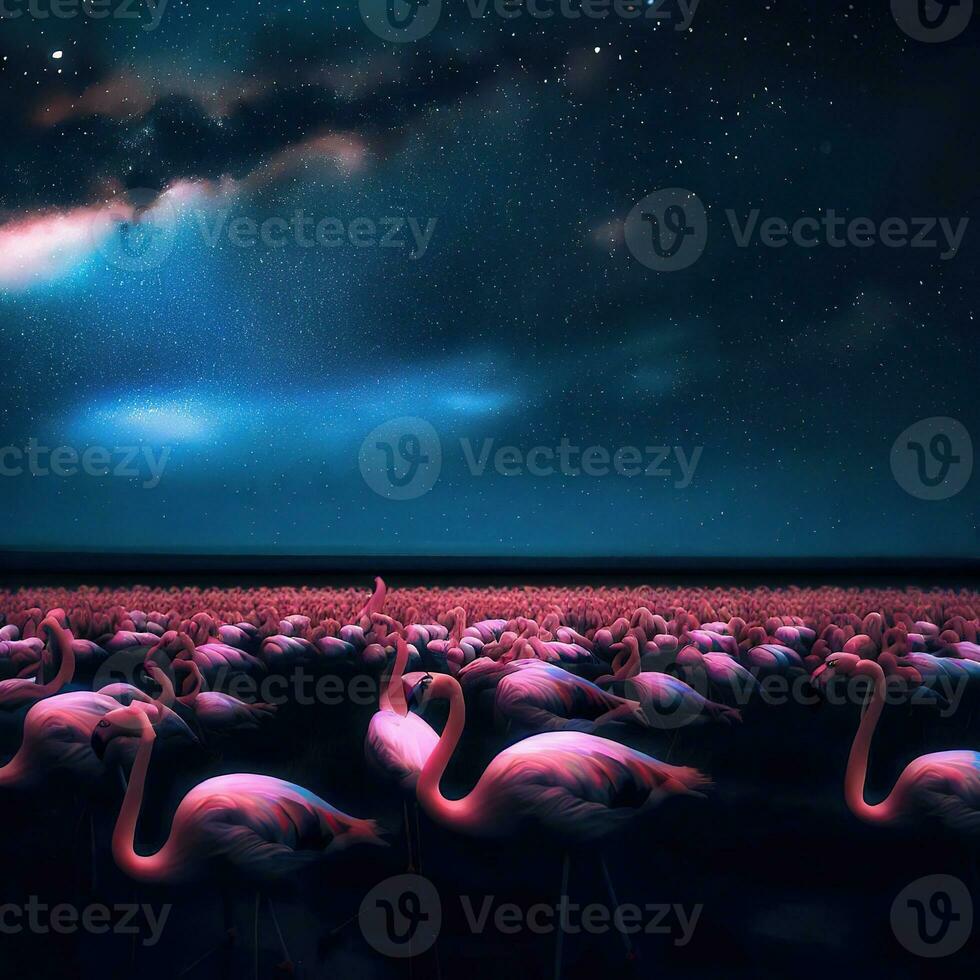 A Starlit Encounter with the Elegant Flock ,AI Generated photo