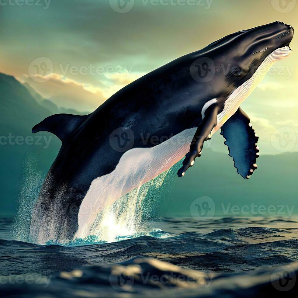 Capturing the Spectacular Moment of the Humpback Whale's Breach ,AI Generated photo