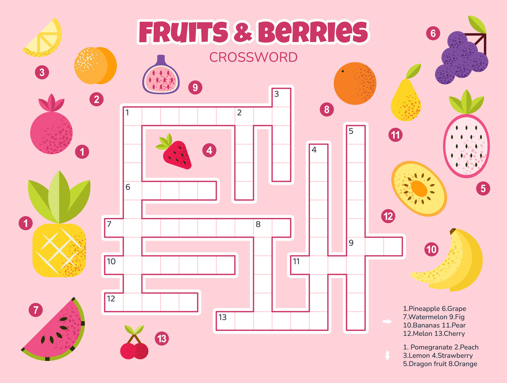 Fruit Crossword Puzzle For Kids