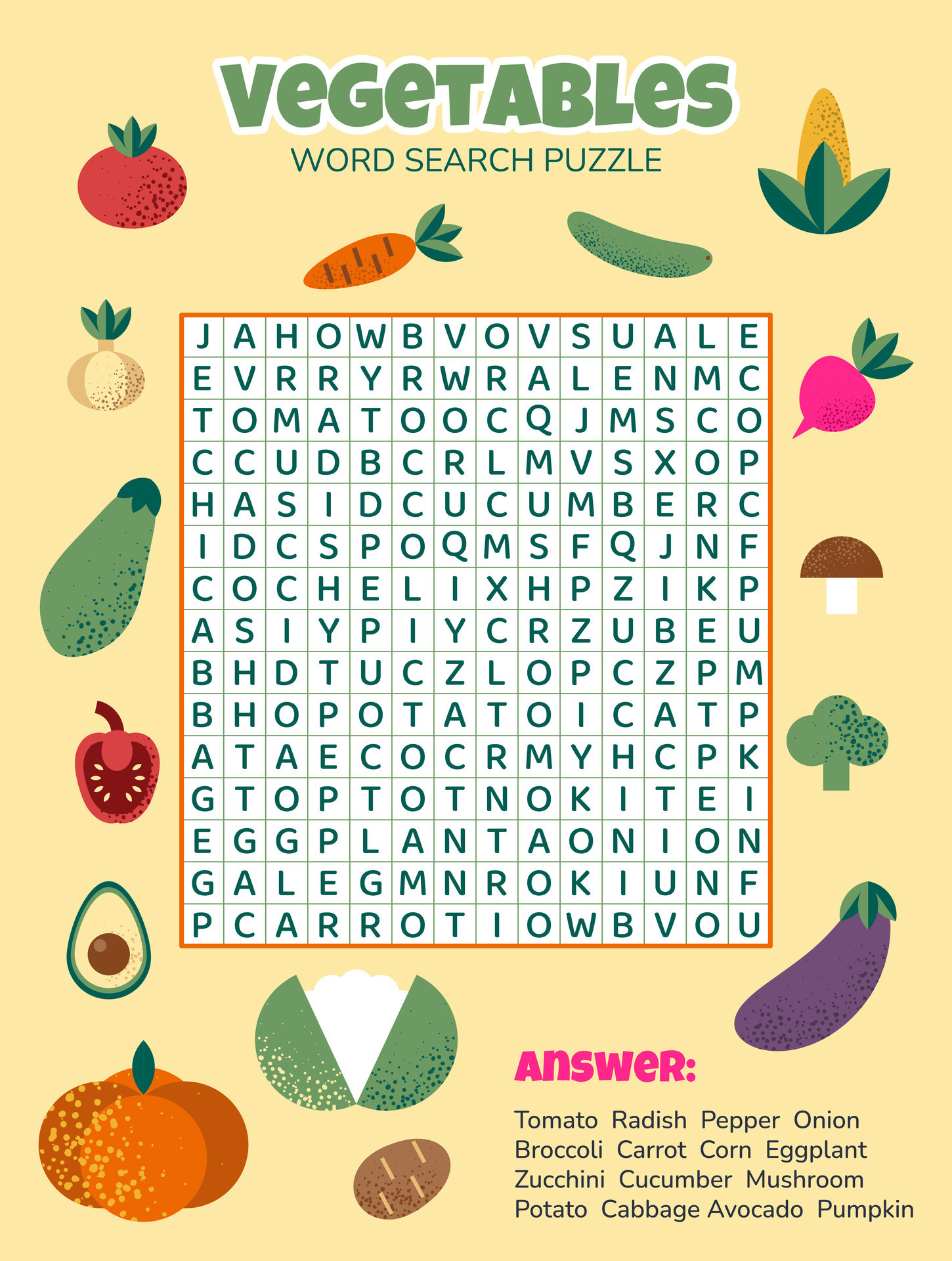 Word search puzzle with vegetables Education game for children Task