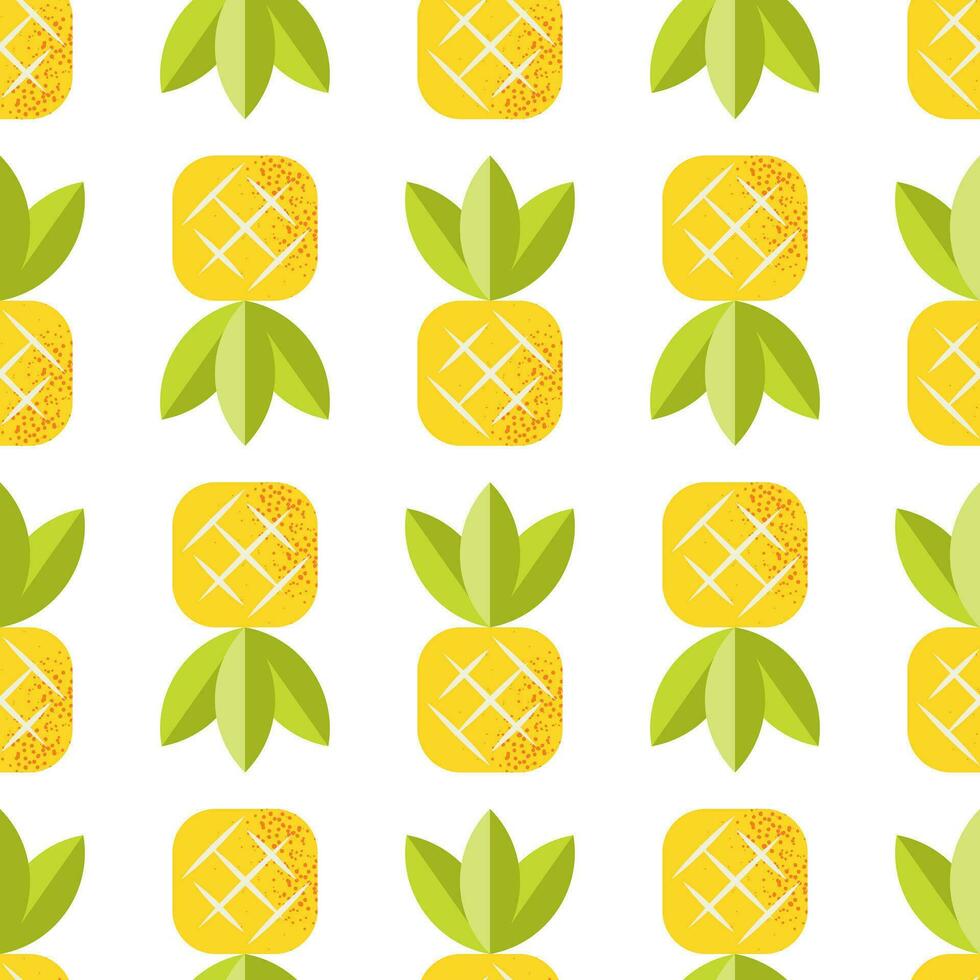 Seamless pattern with pineapple. Tropical print with fruits on white backdrop. Colorful geometric pattern. Vector repeat background for colorful summer fabric.