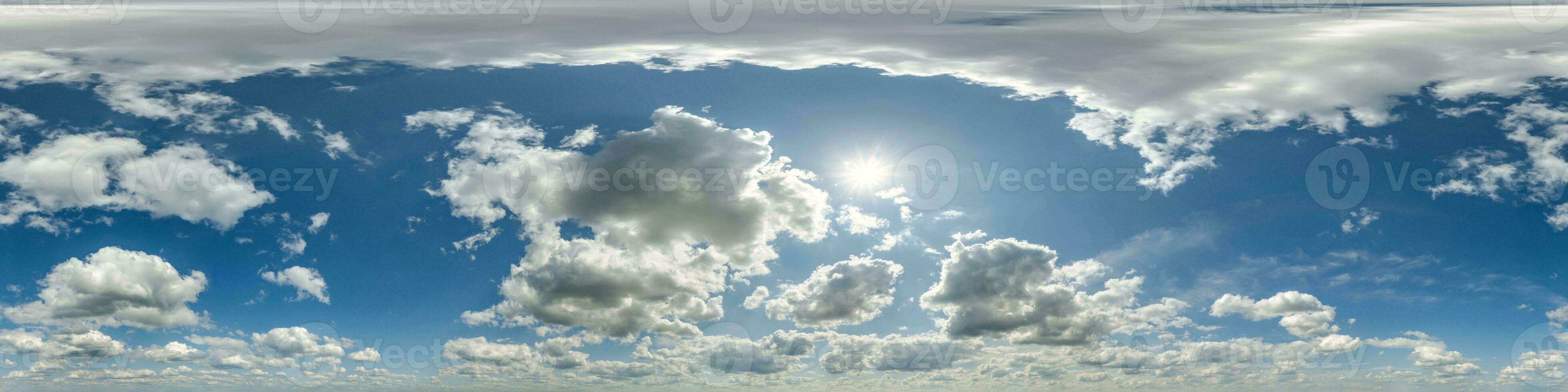 seamless cloudy blue sky hdri 360 panorama with zenith and beautiful clouds for use in 3d graphics as sky dome or edit drone shot photo