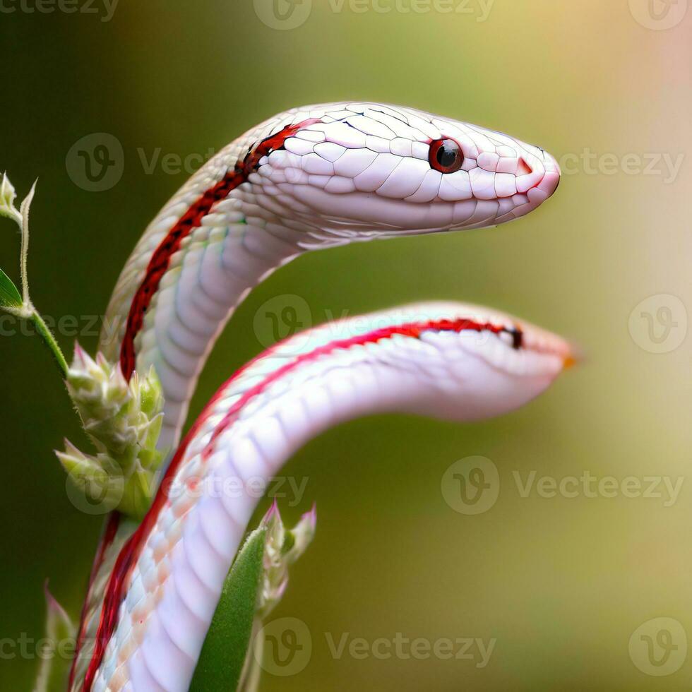 A Close-up of the Stunning White and Red Albino Cobra ,AI Generated photo