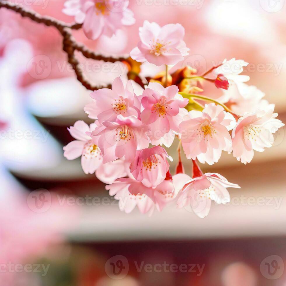 Cherry blossoms dance on the branches, creating a poetic spectacle ,AI Generated photo