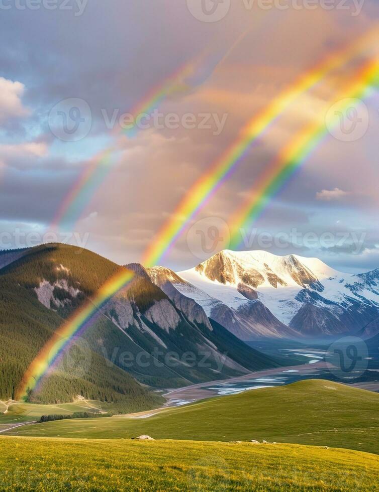 A Mesmerizing View of the Rainbow Mountain Valley After Rain ,AI Generated photo
