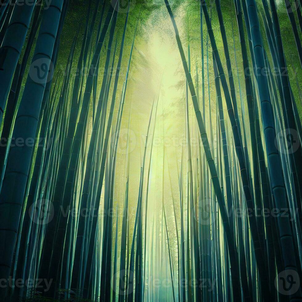 Bamboo forest high bamboos, morning in bamboo forest, long bamboo trees ,AI Generated photo