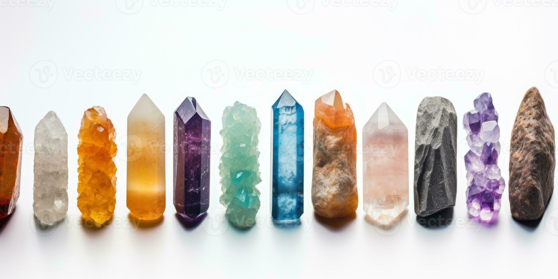 Colorful crystal bars on white background. Geology concept. ai generation photo