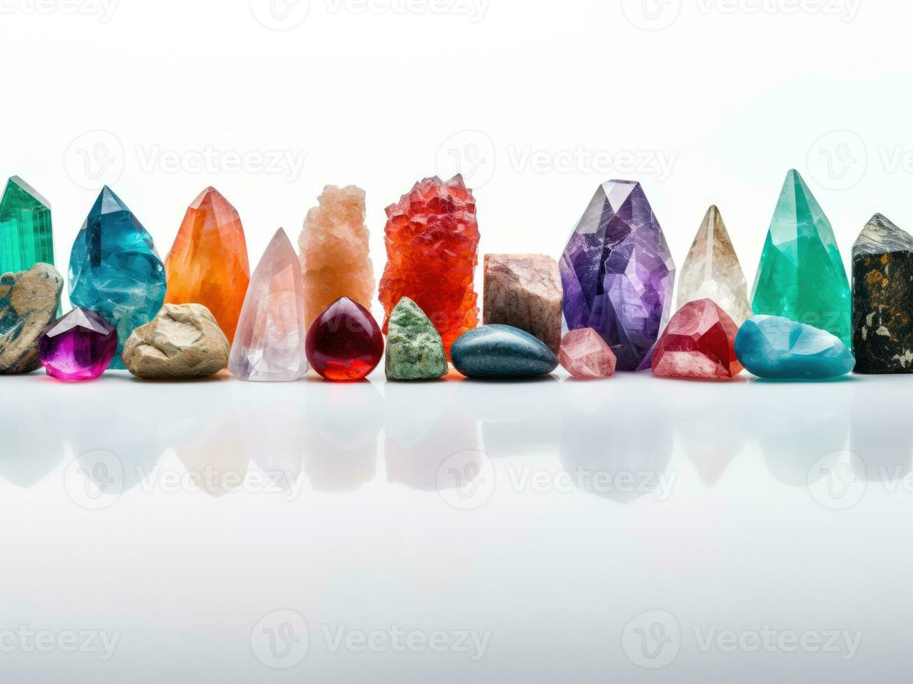 Colorful crystal bars on white background. Geology concept. ai generation photo