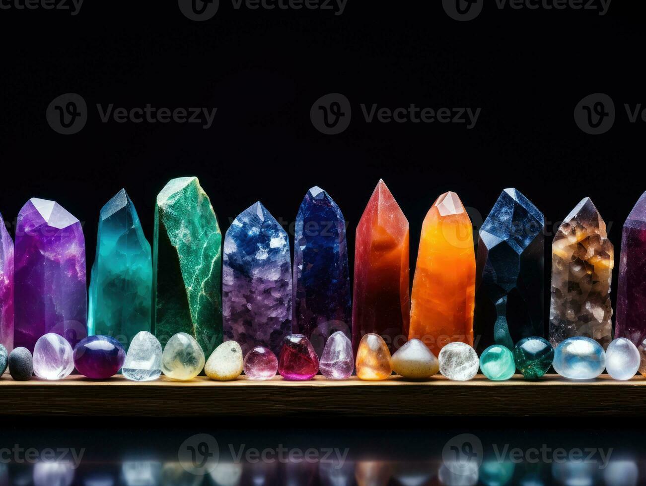 Colorful crystal bars on a black background. Geology concept. ai generation photo