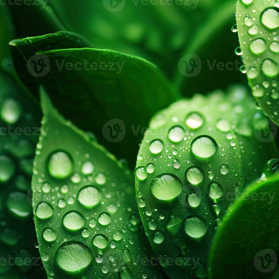 A macro shot reveals the delicate beauty of leaves adorned with morning dew ,AI Generated photo