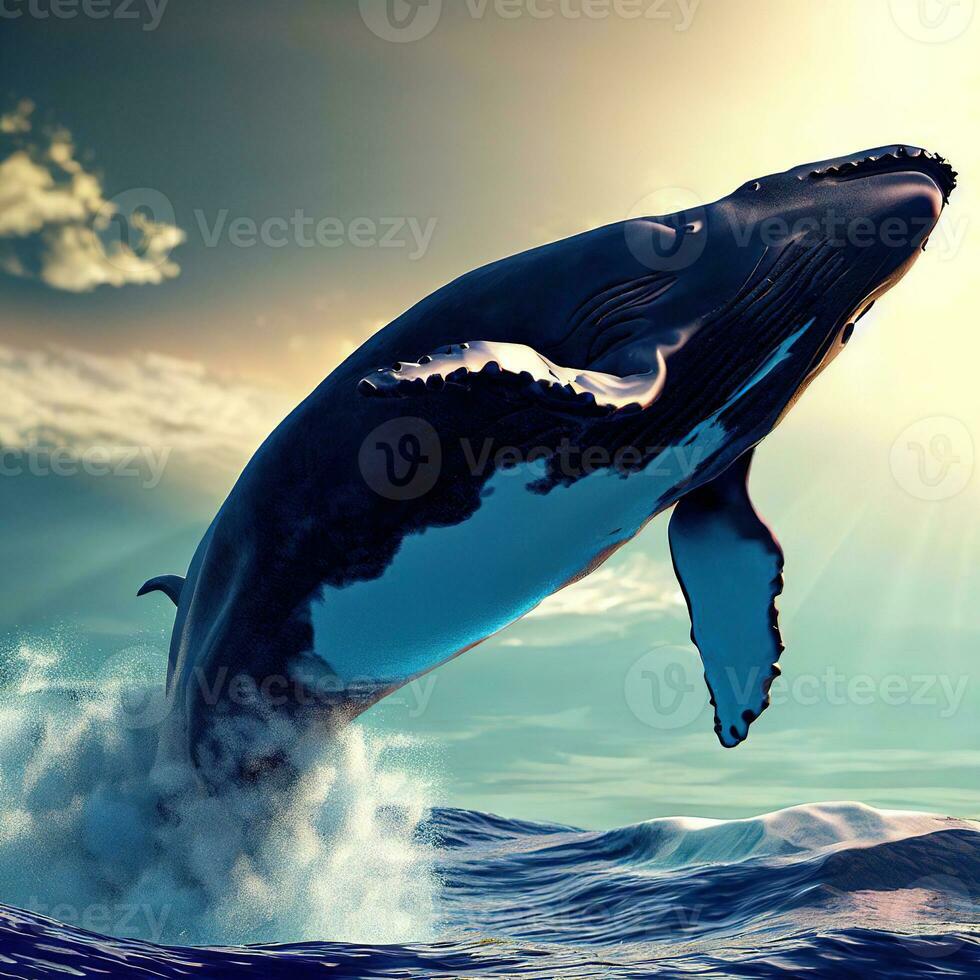 Zoomed-in on the Humpback Whale's Soaring Performance ,AI Generated photo