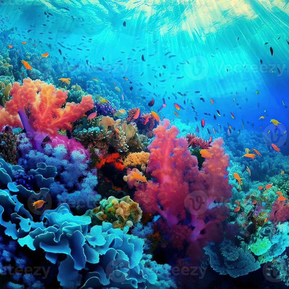 great barrier reef, under water world fish under sea grass coral reefs colorful coral ,AI Generated photo