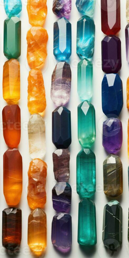 Colorful crystal bars on white background. Geology concept. ai generation photo