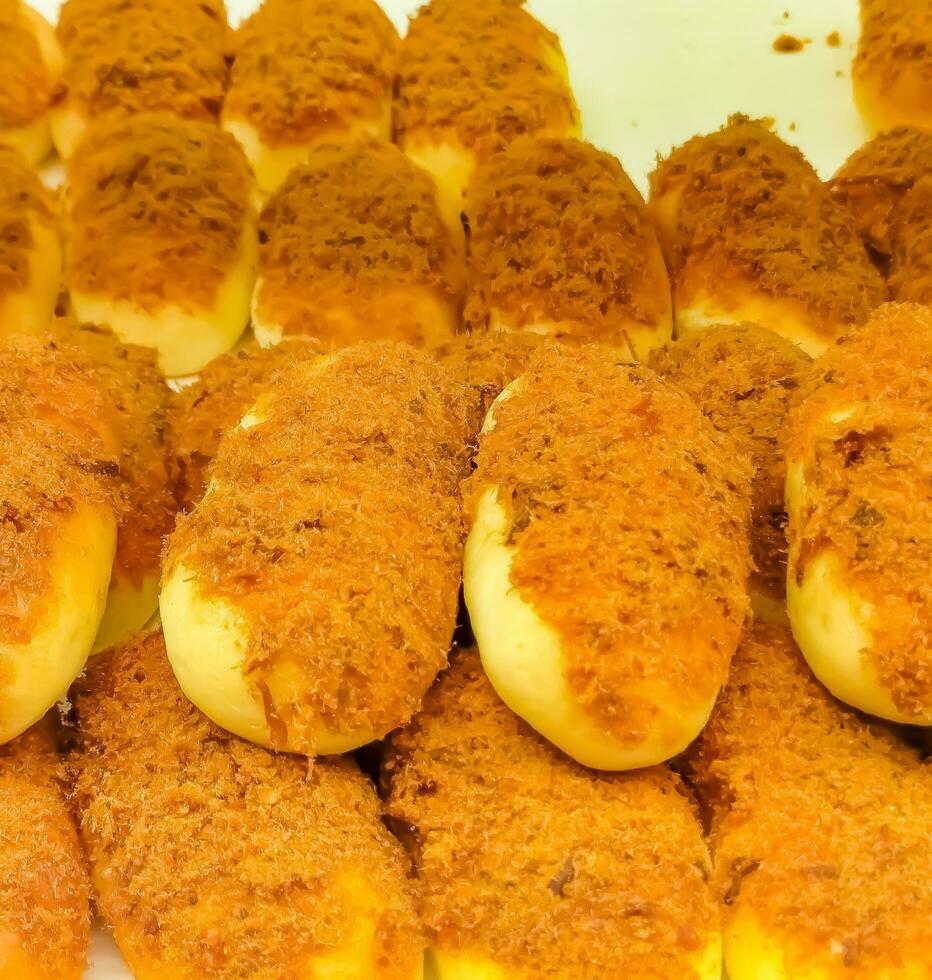 Beef Shredded Bread or Abon Sapi in indonesian that has just been cooked and prepared, food background photo