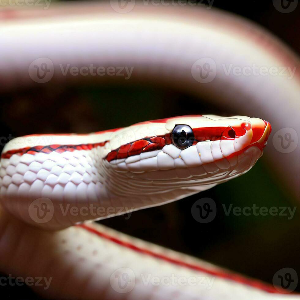 he close-up view reveals the intricate patterns on the Red Milk Snake's scales ,AI Generated photo