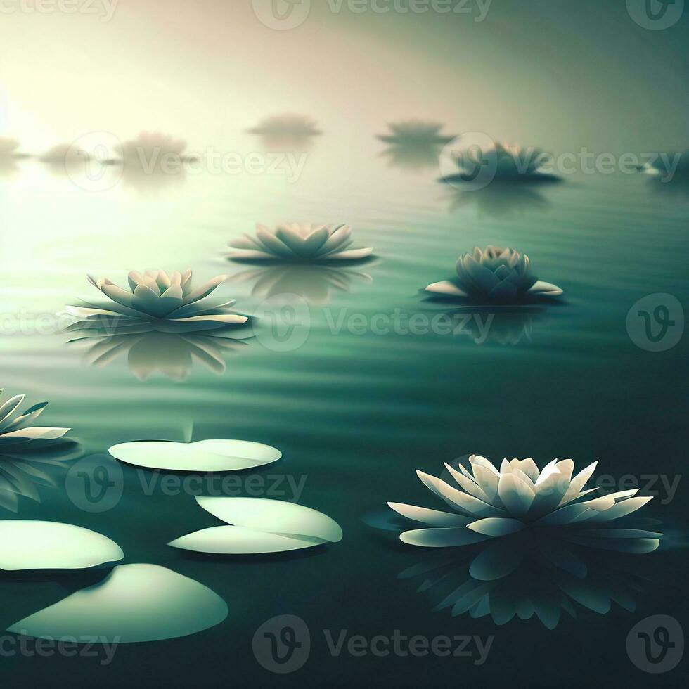 Pond with lotus, lotus in lake lotau flower in water ,AI Generated photo