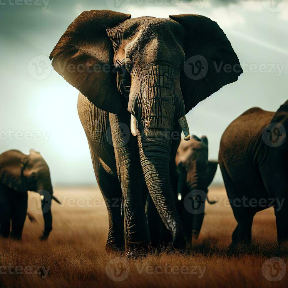 The harmonious group of elephants symbolizes strength and solidarity ,AI Generated photo